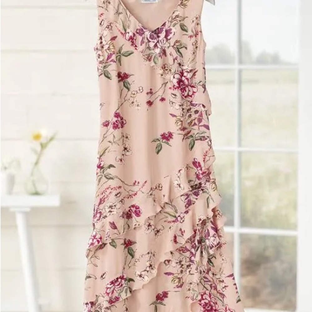 Floral Sleeveless Dress - Cream and Pink